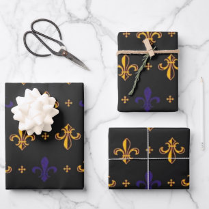 Feuille De Papier Cadeau Purple et Gold Fleurs De Lis