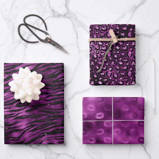 Feuille De Papier Cadeau Purple Glitz Zebra Print (Recto)