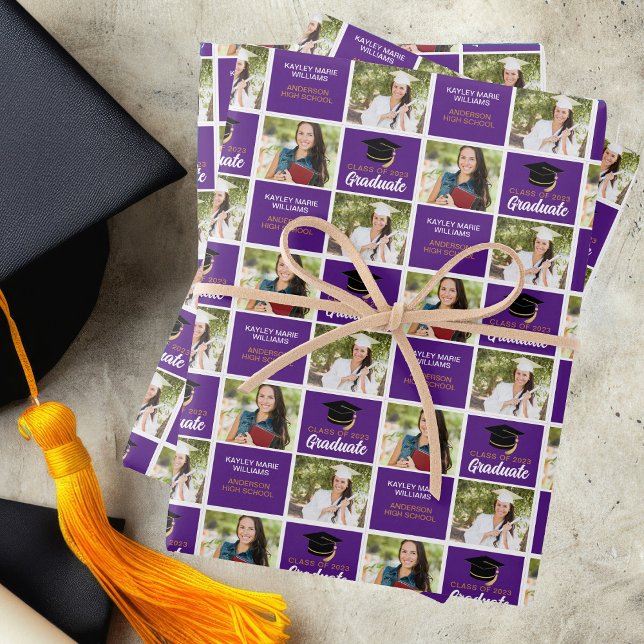 Feuille De Papier Cadeau Purple Graduate Photo Personnalisée (Créateur téléchargé)