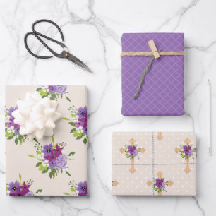 FEUILLE DE PAPIER CADEAU PURPLE & LAVENDER EASTER CROISES EAU COULEUR FLEUR