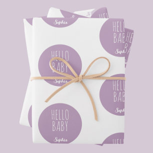 Feuille De Papier Cadeau Purple Moderne Classique Nouveau bébé
