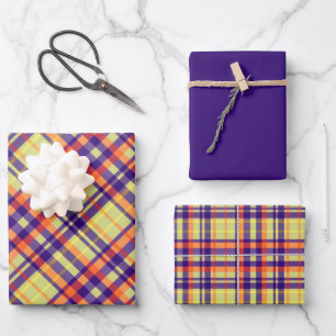 Feuille De Papier Cadeau Purple, Orange, Vert citron et Plaid Jaune