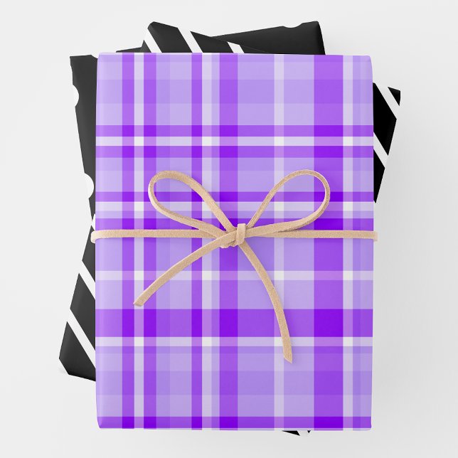 Feuille De Papier Cadeau Purple Plaid, Black & White (Créateur téléchargé)