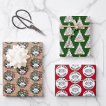 Feuille De Papier Cadeau Quarantine Trio COVID Pandemic Christmas Set Cadea<br><div class="desc">ensemble de trois modèles de papier d'emballage de vacances covid-19 différents. Le premier est un agent pathogène sars-cov-2 enveloppé dans des lampes à cordes de couleur rétro (grande ampoule) et portant un masque facial, sur un arrière - plan papier kraft imprimé. La deuxième est une pile de rouleaux de papier...</div>