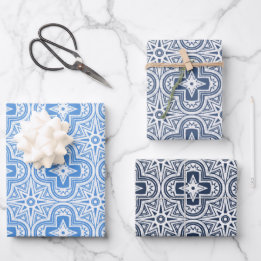 Feuille De Papier Cadeau Quatrefoil de vacances en nuances de bleu