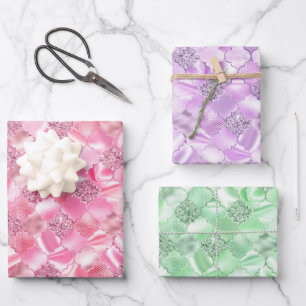 Feuille De Papier Cadeau Quatrefoil marocain rose, pourpre et vert