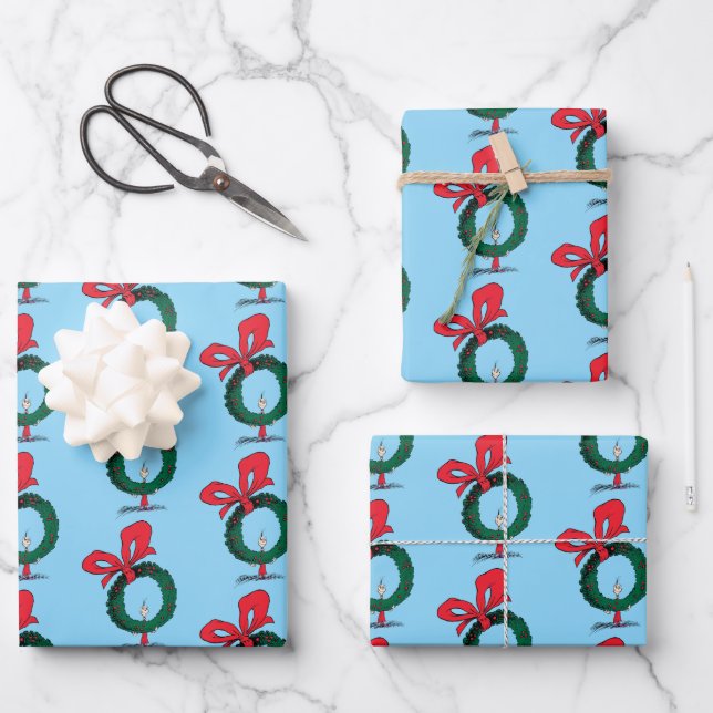 Feuille De Papier Cadeau Qui regarde à travers la couronne de Noël (Recto)