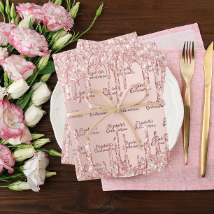 Feuille De Papier Cadeau Quinceanera rose or blush parties scintillant nom