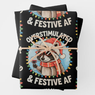Feuille De Papier Cadeau Raccoon Festif Et Surstimulé Af Feral