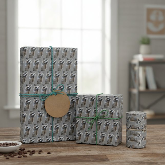 Feuille De Papier Cadeau Raccoon malicieux (Mischievous Raccoon Wrapping Paper Sheets)
