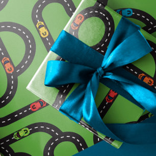 Feuille De Papier Cadeau Race Track Boys Anniversaire Vert