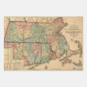 Feuille De Papier Cadeau Rail Road & Township Map of Massachusetts, 1879