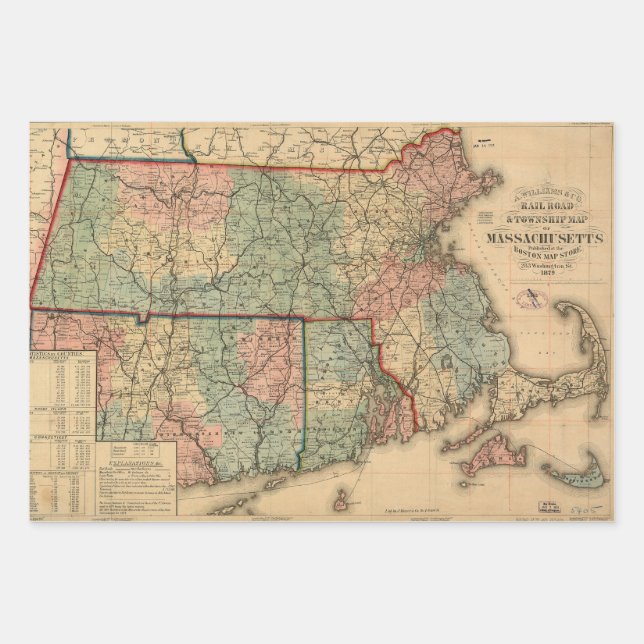 Feuille De Papier Cadeau Rail Road & Township Map of Massachusetts, 1879 (Devant)