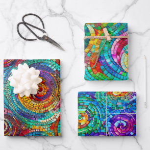 Feuille De Papier Cadeau Rainbow Jewel Tone Mosaic Verre Motif Anniversaire