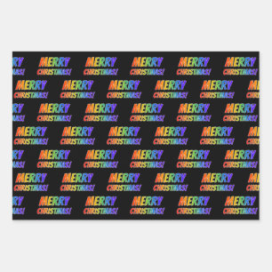 Feuille De Papier Cadeau Rainbow Spectrum Motif "MERRY CHRISTMAS !"