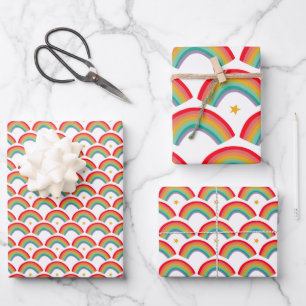 Feuille De Papier Cadeau Rainbow Stars Jours fériés de Noël à la main
