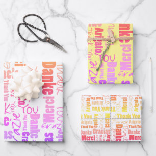 Feuille De Papier Cadeau Rainbow Typography Merci multilingue