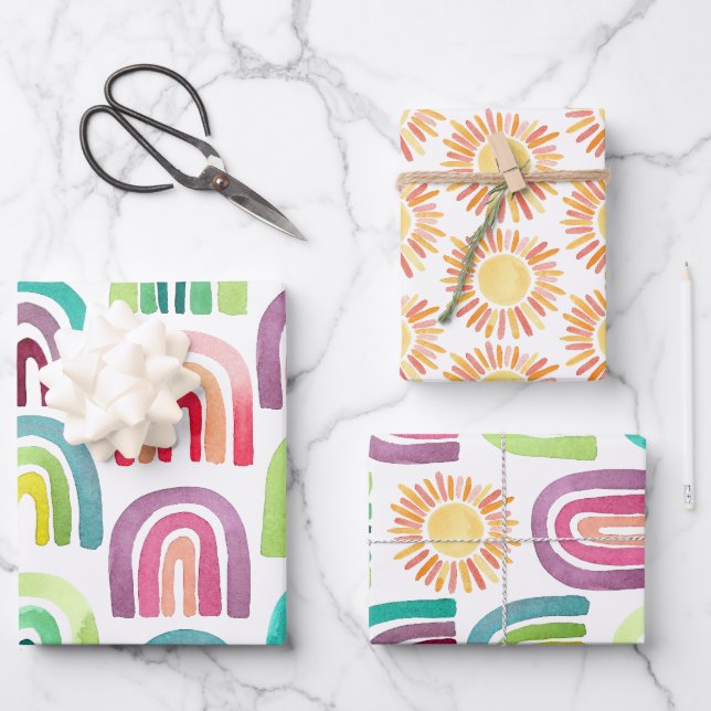 Feuille De Papier Cadeau Rainbows et Sun Motif fête d'anniversaire (Recto)