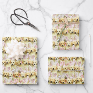 Feuille De Papier Cadeau Rangée de lapins chiots