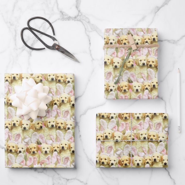 Feuille De Papier Cadeau Rangée de lapins chiots (Recto)