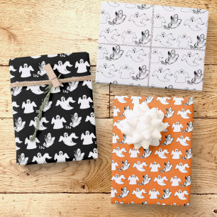 Feuille De Papier Cadeau Rangées De Fantômes Volants Halloween