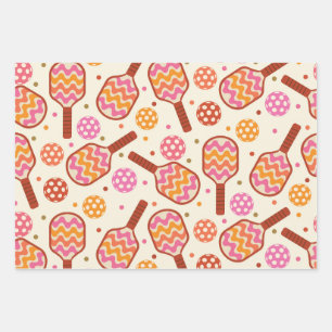 Feuille De Papier Cadeau Raquettes de Pickleball Rétro avec ballons Anniver