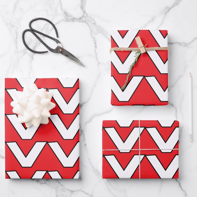 Feuille De Papier Cadeau Rayure Chevron Rouge Blanc (Recto)