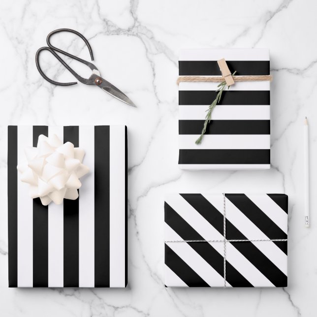 Feuille De Papier Cadeau Rayure élégante noir et blanc (Recto)