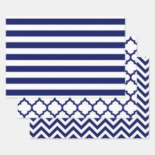 Feuille De Papier Cadeau Rayure Marocain Chevron DIY Couleurs Blanc Bleu