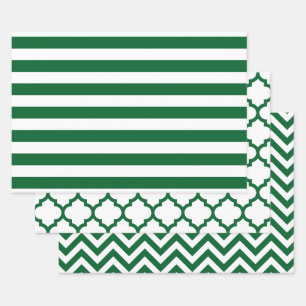 Feuille De Papier Cadeau Rayure Marocain Chevron DIY Couleurs Blanc Vert