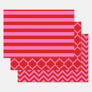 Feuille De Papier Cadeau Rayure Marocain Chevron DIY Couleurs Rouge Rose Ch