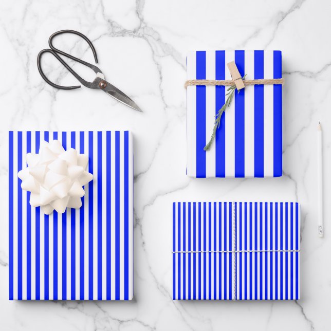 Feuille De Papier Cadeau Rayures Bleu Clair et Blanc (Recto)