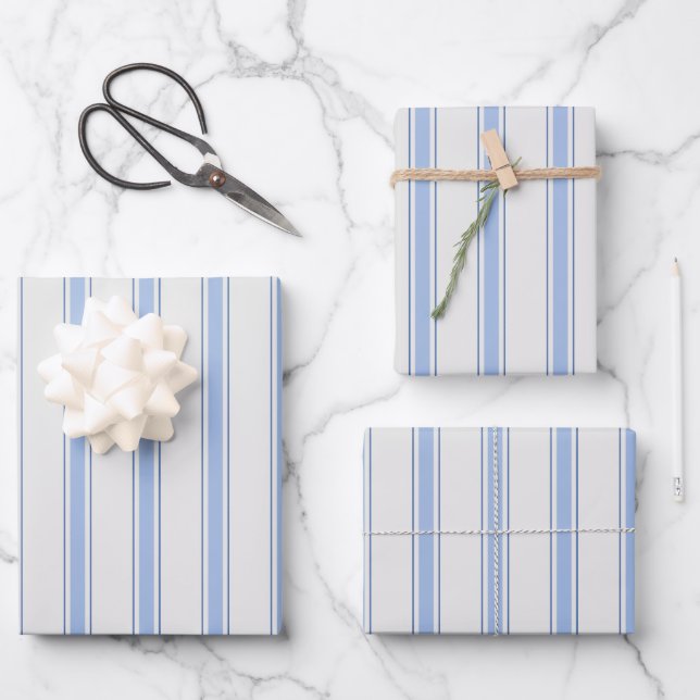 Feuille De Papier Cadeau Rayures bleues et blanches cassées (Recto)