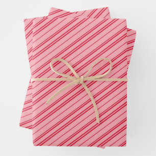 Feuille De Papier Cadeau Rayures de canne à bonbon de Noël rose et rouge