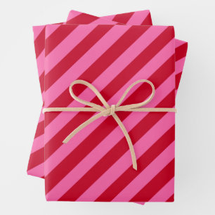 Feuille De Papier Cadeau Rayures de menthe poivrée de Noël rose et rouge