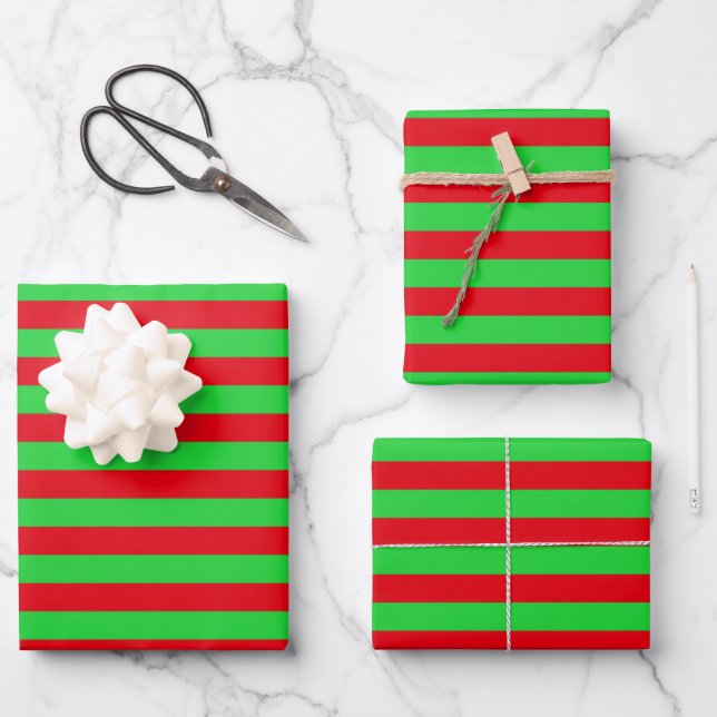 Feuille De Papier Cadeau Rayures de Noël (Recto)