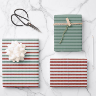 Feuille De Papier Cadeau Rayures de pull tricoté pour les fêtes (rouge et v