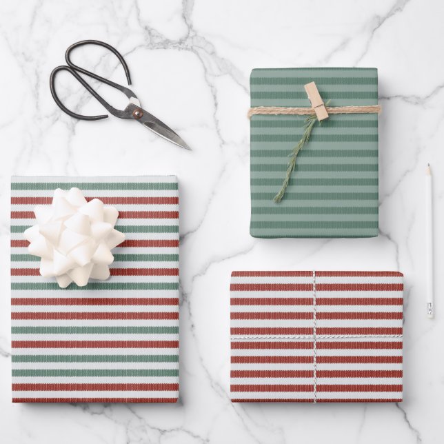 Feuille De Papier Cadeau Rayures de pull tricoté pour les fêtes (rouge et v (Recto)