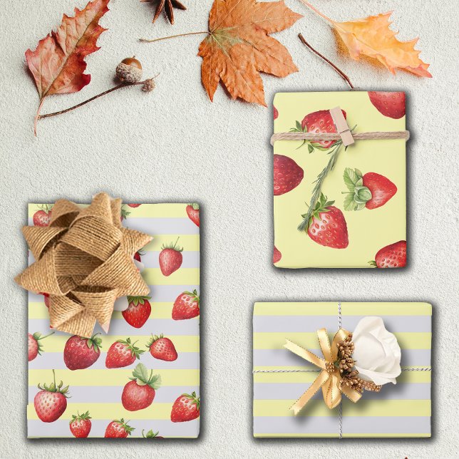 Feuille De Papier Cadeau Rayures de vanille fraise (Créateur téléchargé)