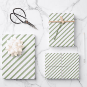 Feuille De Papier Cadeau Rayures de Vert Sauge Motif