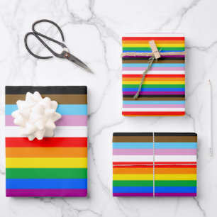 Feuille De Papier Cadeau Rayures du drapeau de progrès LGBTQ+