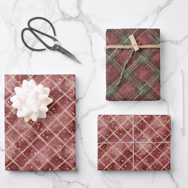Feuille De Papier Cadeau Rayures écossaises rouges et vertes de Noël (Recto)