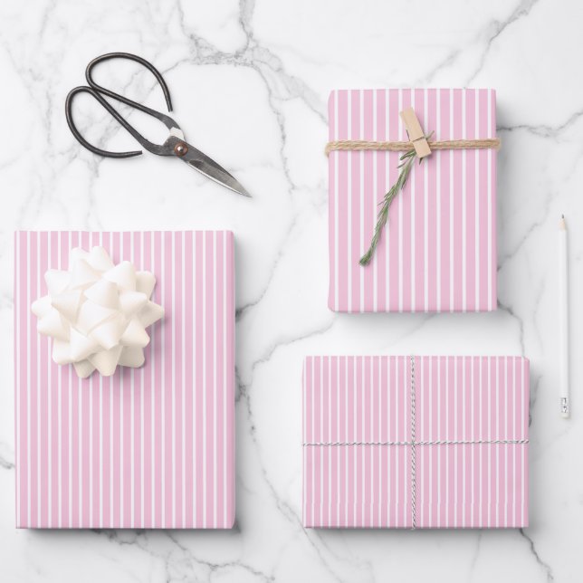 Feuille De Papier Cadeau Rayures Élégantes Blanc - Rose Clair  (Recto)