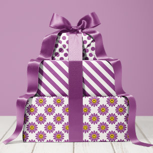 Feuille De Papier Cadeau Rayures Florales de Marguerite Violette Pointillé