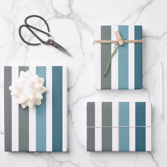 Feuille De Papier Cadeau Rayures Gris Bleu (Recto)
