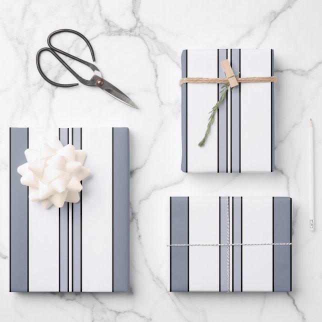 Feuille De Papier Cadeau Rayures grises (Recto)