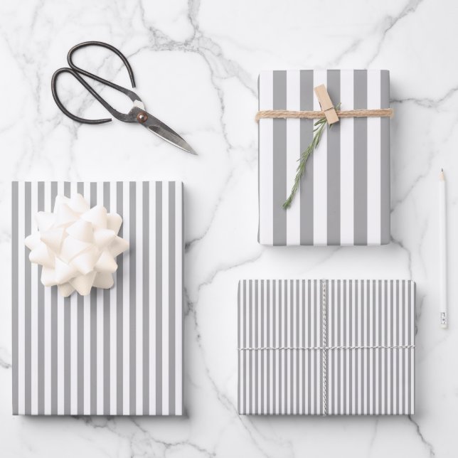 Feuille De Papier Cadeau Rayures grises et blanches (Recto)