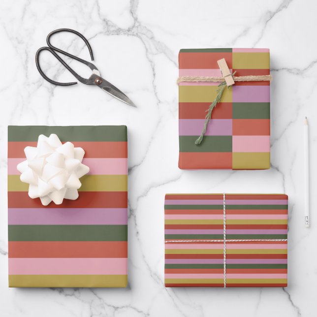 Feuille De Papier Cadeau Rayures Joyeusement Festives (Recto)