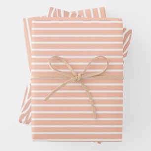 Feuille De Papier Cadeau Rayures pêche et blanc