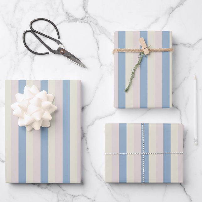 Feuille De Papier Cadeau Rayures rose / bleu / jaune (Recto)